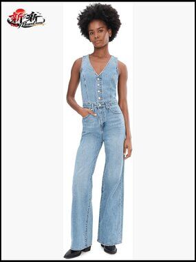 Denim Vest Wideleg Jumpsuit, Slim Fit, 100% Cotton